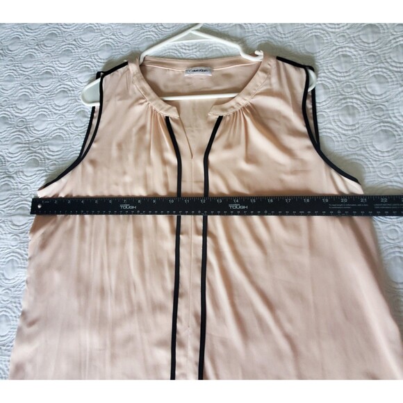 Calvin Klein Womens Blouse Size Large Soft Pink With Black Trim Sleeveless - Picture 4 of 5
